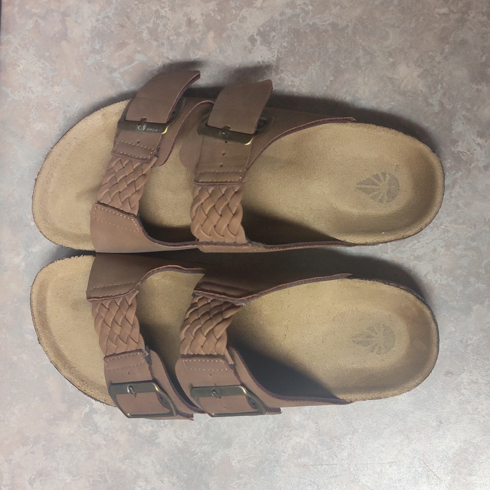 Brown Braided Strap Sandals Size 7 footbeds
